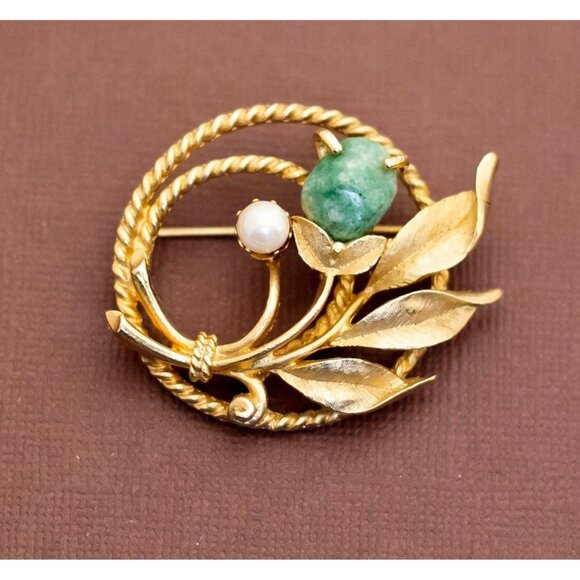 Vintage Art Nouveau Elven Green Flower Brooch by Sarah Coventry - U16 - Picture 1 of 2